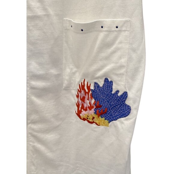 CZ Cover Ups Womens 5X White Button Cover-Up Fish Coral Embroidery Beach Pool - Picture 4 of 8